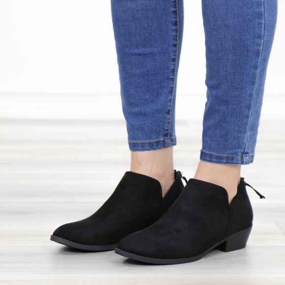 Black Vegan Suede Low Cut Ankle Booties - Picture 12 of 12